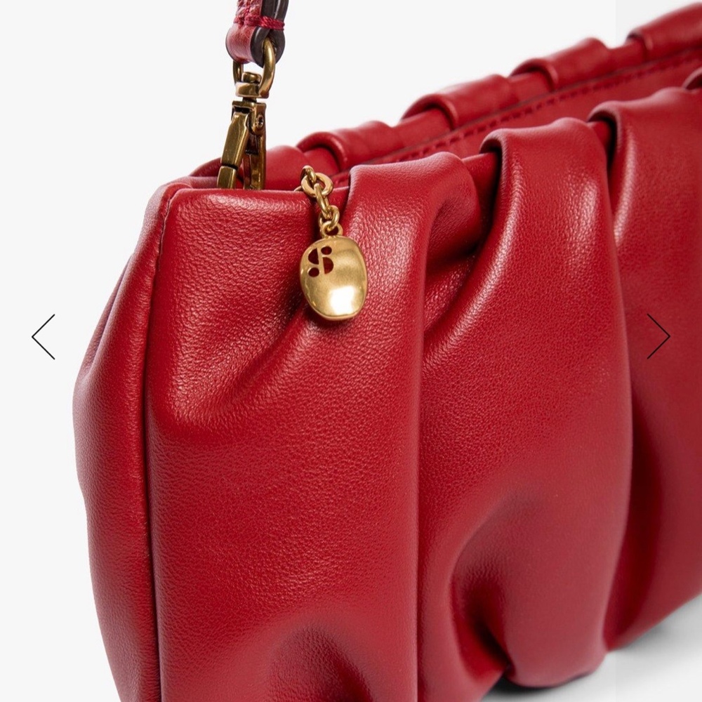 STAUD Bean Convertible Ruched Scarlet Leather Shoulder Bag - Picture 10 of 16